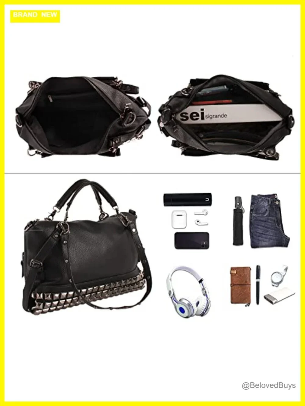 Punk Rivet Hobo Handbag Women Large Crossbody Purse Faux Leather Top Handle